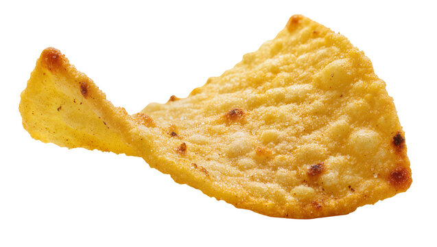 Golden corn tortilla chip with textured surface and crispy edges