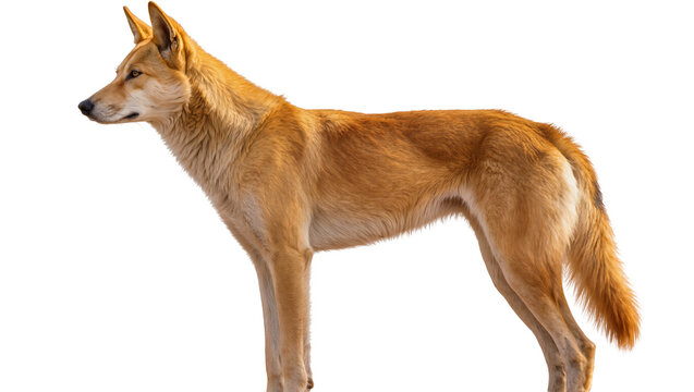 Australian Dingo standing profile view on white