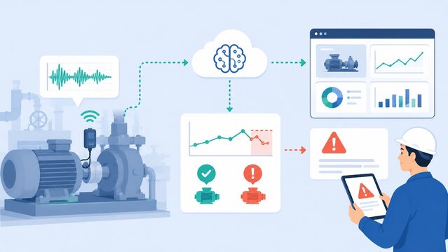 産業機械のAIによる異常検知と予知保全システムを監視する作業員