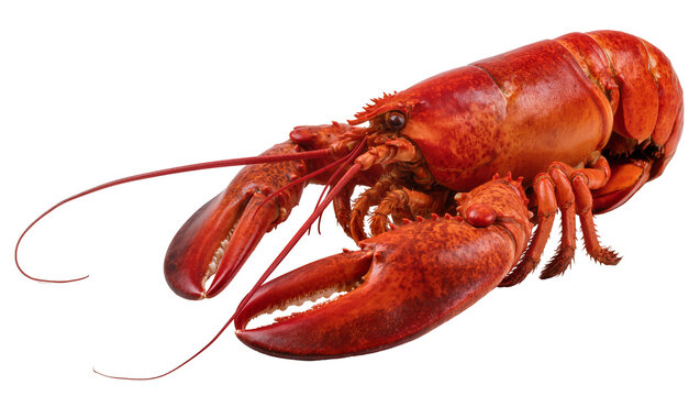 Cooked red lobster with large claws and long antennae