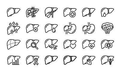Fototapeta premium Liver icons set black and white line drawings