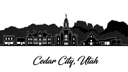 Cedar City Utah Skyline Silhouette — A Red Rock Mountain Suburban Town Vector Illustration © Greener