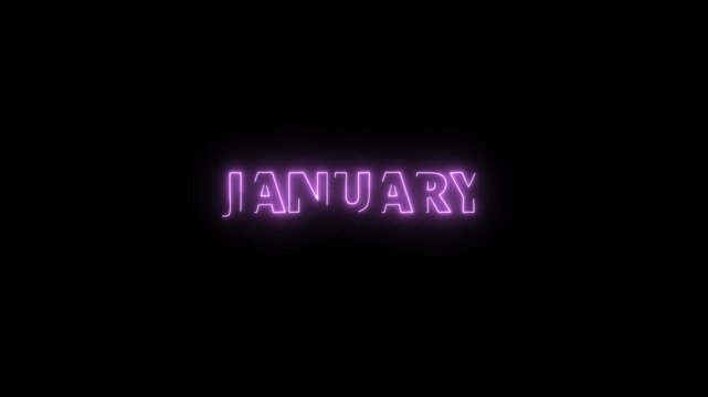 Energy Effect Neon Glowing January Text Animation with electric Purple Tone Color on black background