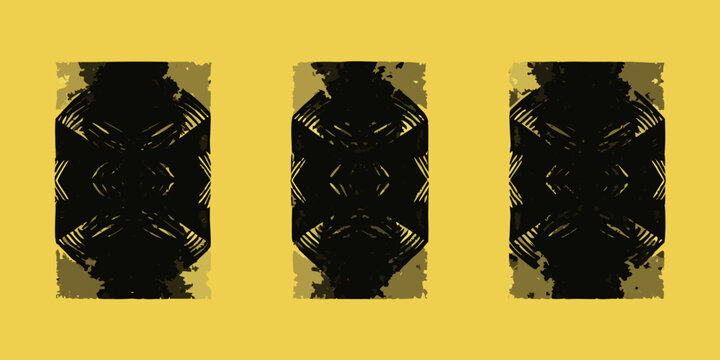 Distressed grunge texture pattern with repeating geometric shapes on yellow background