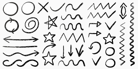 Obraz premium Collection Of Hand Drawn Black Ink Symbols On White Background
