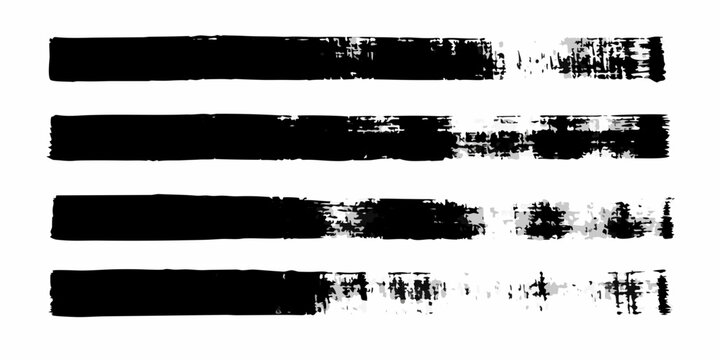 Collection of black brush stroke texture bars with distressed edges on white background