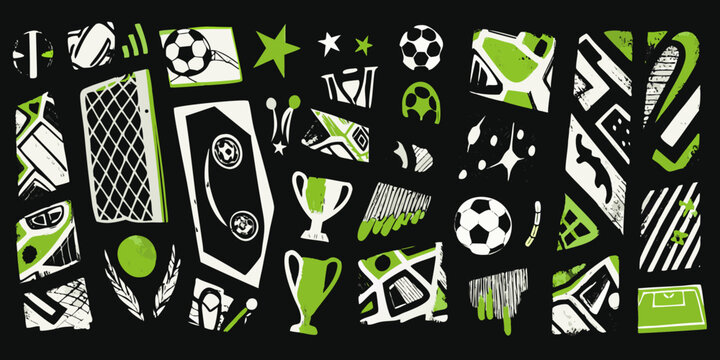 Soccer And Football Elements Vector Illustration With Green And White Accents