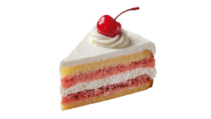 Layered cake slice with cream and cherry topping © Miguel