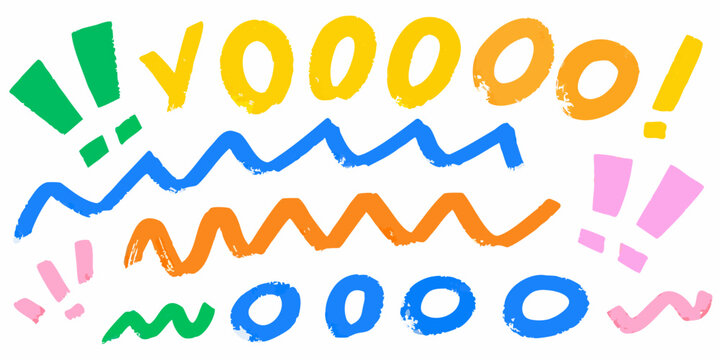 Hand painted script lettering with wavy lines and exclamation points on white