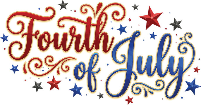 Happy fourth of july brush script typography with stars and dynamic underline