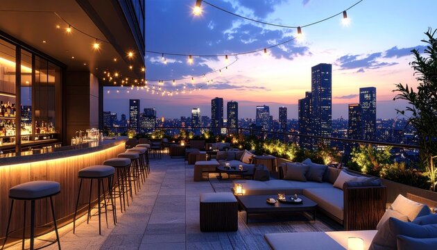 Rooftop bar night view cityscape