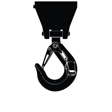 Industrial crane hook assembly, robust metal, secure lifting mechanism.