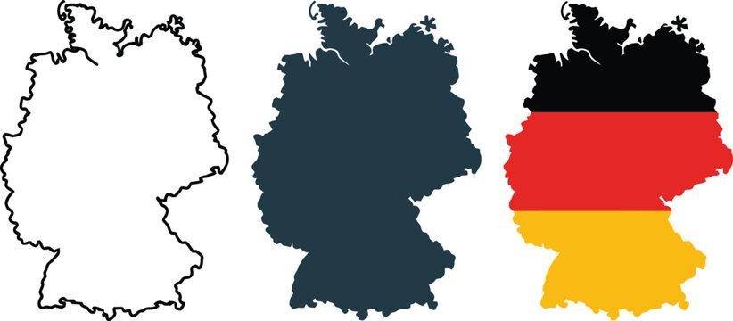 Germany map with flag colors and black outline