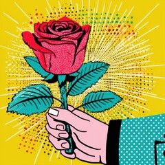 Fototapeta premium Hand holding a rose pattern flower plant.