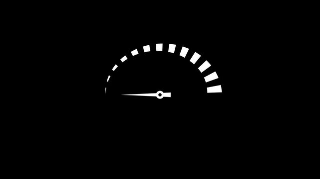Speedometer icon animation with alpha channel transparent on background. Animation icon of a white speedometer icon with left to right race animation.