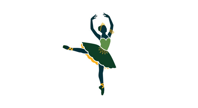 Elegant Ballerina Mid Dance Pose in Green Costume.