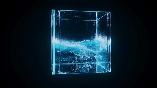 3D Glass Hypercube Stormy Sea OLED Live Wallpaper Loop