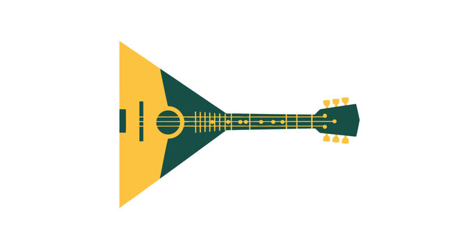 Colorful triangular bodied stringed musical instrument illustration.