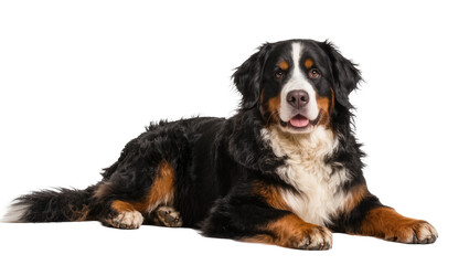 Bernese Mountain Dog lying down with mouth open and tongue out © Michal