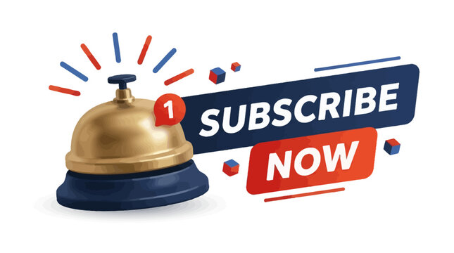 Dynamic subscription notification bell vector graphic featuring a vibrant call to action to subscribe now for exclusive updates and engaging content
