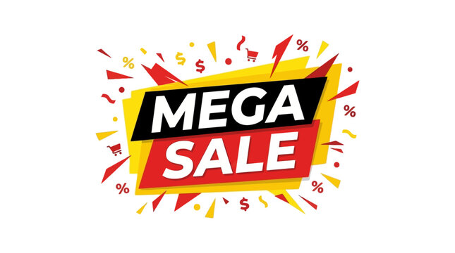 Eye-catching mega sale vector graphic for promotional advertisements and discount campaigns, perfect for online retail promotions and special offers, ensuring maximum customer engagement