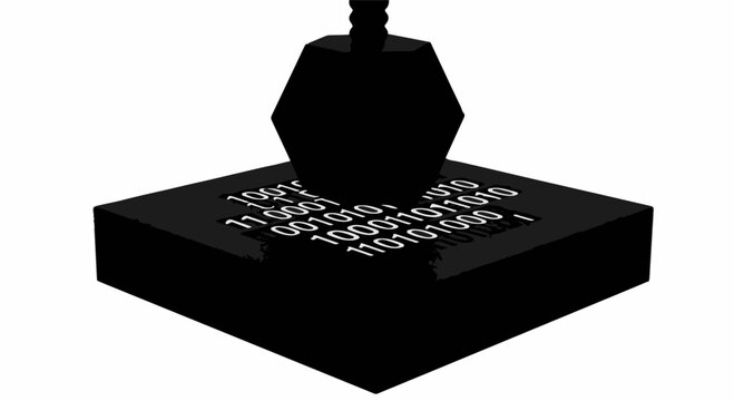 Abstract geometric shape casting a shadow on a textured surface with digital code