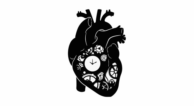 Intricate mechanical heart with clockwork gears and timepiece on white background