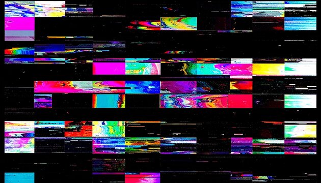 Abstract digital art, color glitches on black