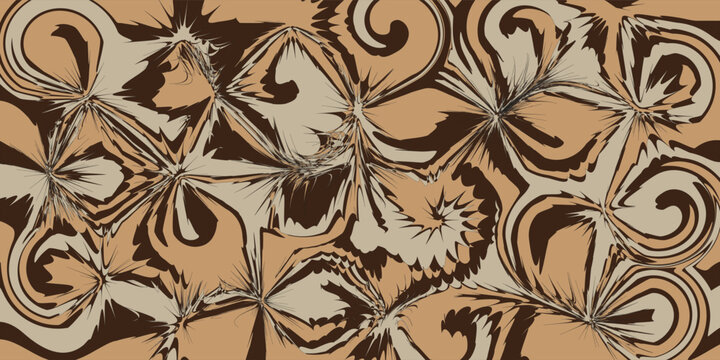 Seamless abstract wavy pattern with brown, beige, and dark khaki stripes. Fluid dynamic ripple background vector illustration for fabric, wallpaper, wrap