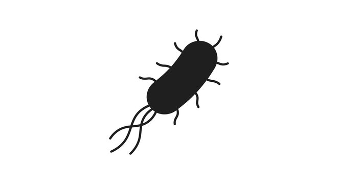 Bacteria cell with flagella black silhouette bacterium