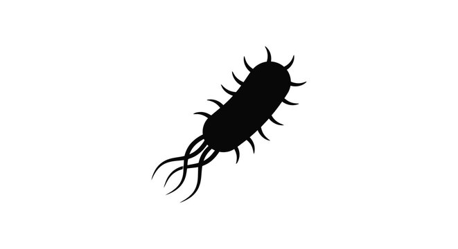 Bacteria cell with flagella black silhouette bacterium