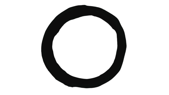 Circle drawn with a thick black marker on a stark white surface provides a bold minimalist shape that is perfect for graphic design overlays or conceptual imagery regarding focus and unity.