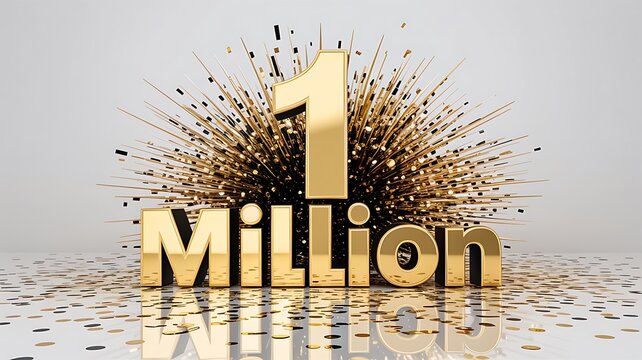 Golden one million celebration concept with sparkling explosion and luxury financial success theme