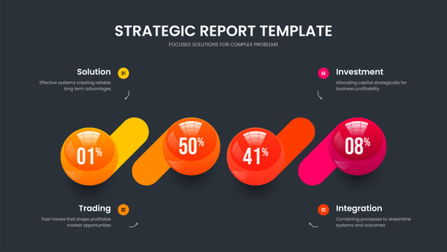 Minimalist Analysis Four Element Diagram Slideshow Design. Minimal Plan 4 Option Graph Presentation Template. Simple Growth Frame Layout Vector Illustration.