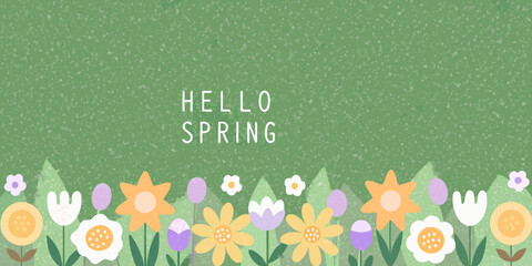 Floral ornament with spring greeting on a textured green background © Ranajit