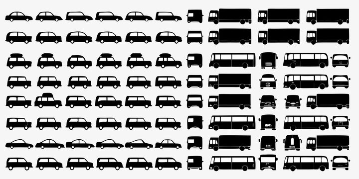 Comprehensive Grid Of Black Vehicle Silhouettes On A White Background