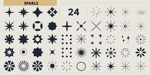 Collection Of Twenty four Black Star shaped And Circular Vector Icons On White Background © Ranajit