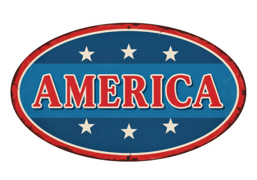 Red white and blue oval america patriotic emblem badge PNG isolated on transparent background