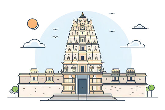 Virupaksha Temple Hampi, minimalist modern vector illustration, historic architecture, clean flat design