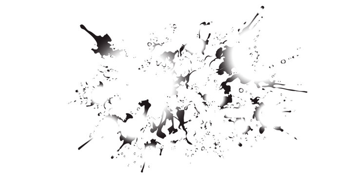 An artistic grunge illustration of flying black silhouette birds exploding from a liquid paint splash and ink splatter texture design