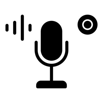 Voice recorder microphone icon with record indicator. Audio streaming or speech recording symbol vector
