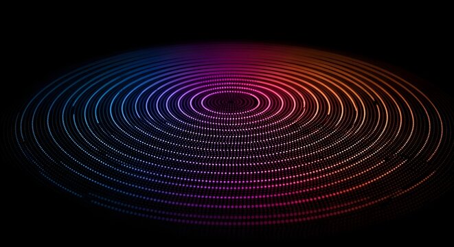 Abstract digital data ripple pattern with glowing neon lights on dark background for computer.