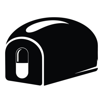 Black and white illustration of a toaster with a slice of bread inside  appliance icon