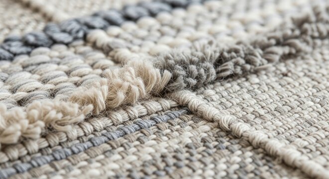 Close-up of a Textured Woven Rug with Detailed Fiber Patterns.
