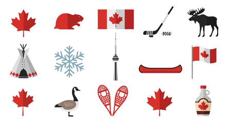 Naklejka premium Canadian National Symbols and Cultural Icons Vector Illustration Set