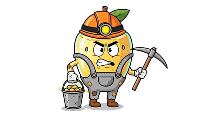 Fototapeta premium Cartoon miner with pickaxe and lantern.