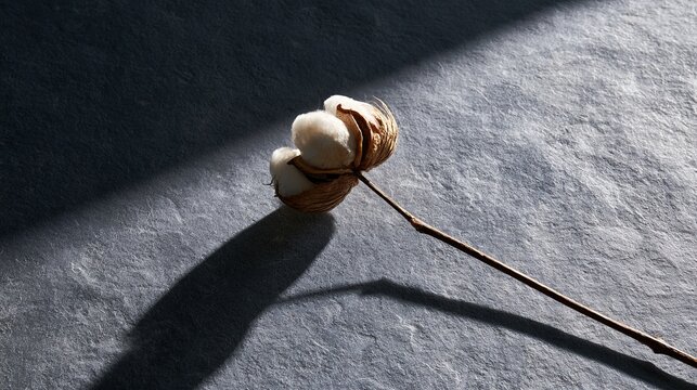 Dried cotton boll on dark grey surface