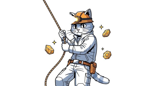 Cartoon lumberjack with axe and coins flying.