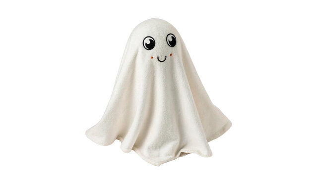 Cute spooky white Halloween ghost figurine toy character decor isolated on transparent background cut out