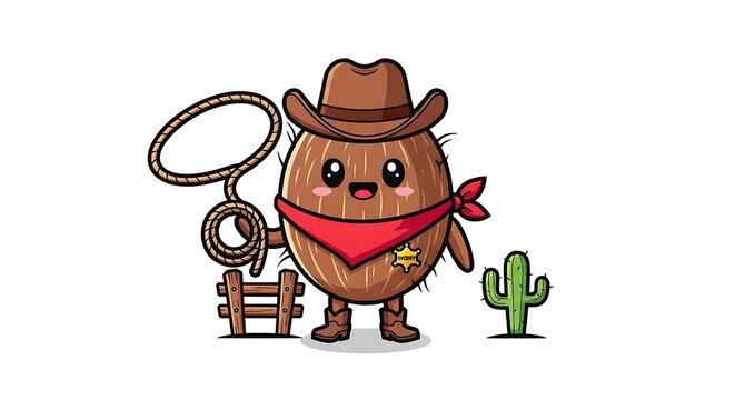 Cartoon cowboy riding a bucking mechanical bull.